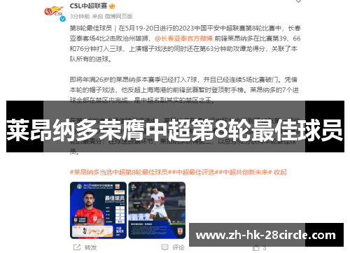 莱昂纳多荣膺中超第8轮最佳球员 莱昂纳多荣膺中超第8轮最佳球员