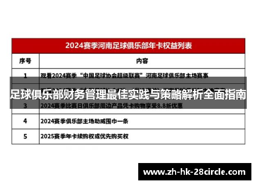 足球俱乐部财务管理最佳实践与策略解析全面指南